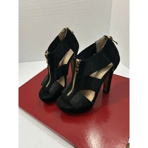 Patricia Pratt Strappy Platform Heels 36 Black Gold Zip Edgy Glam Night Out
